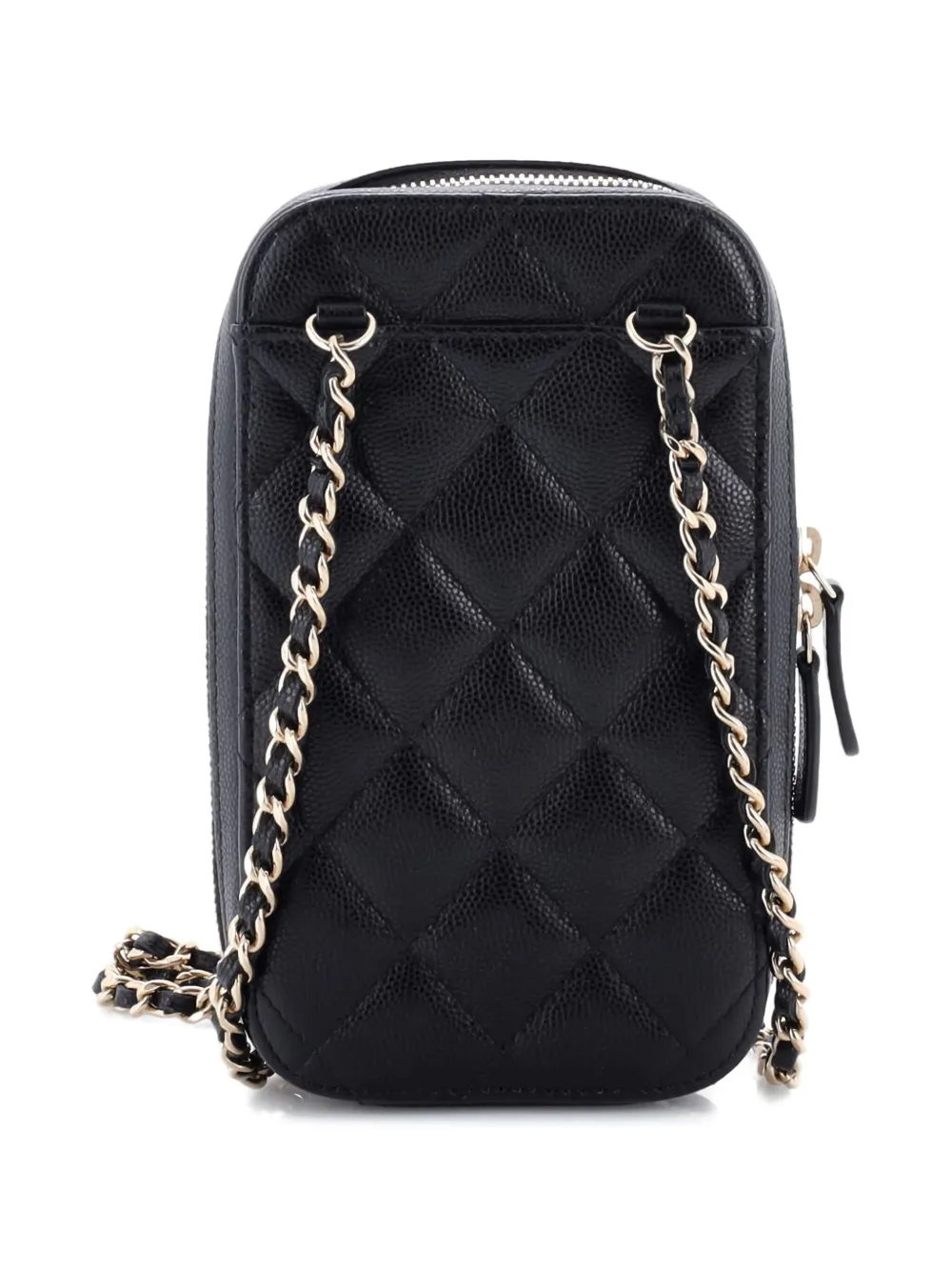 Pre-owned Chanel Zip Around Phone Case With Chain Quilted Caviar Crossbody Bag In Black