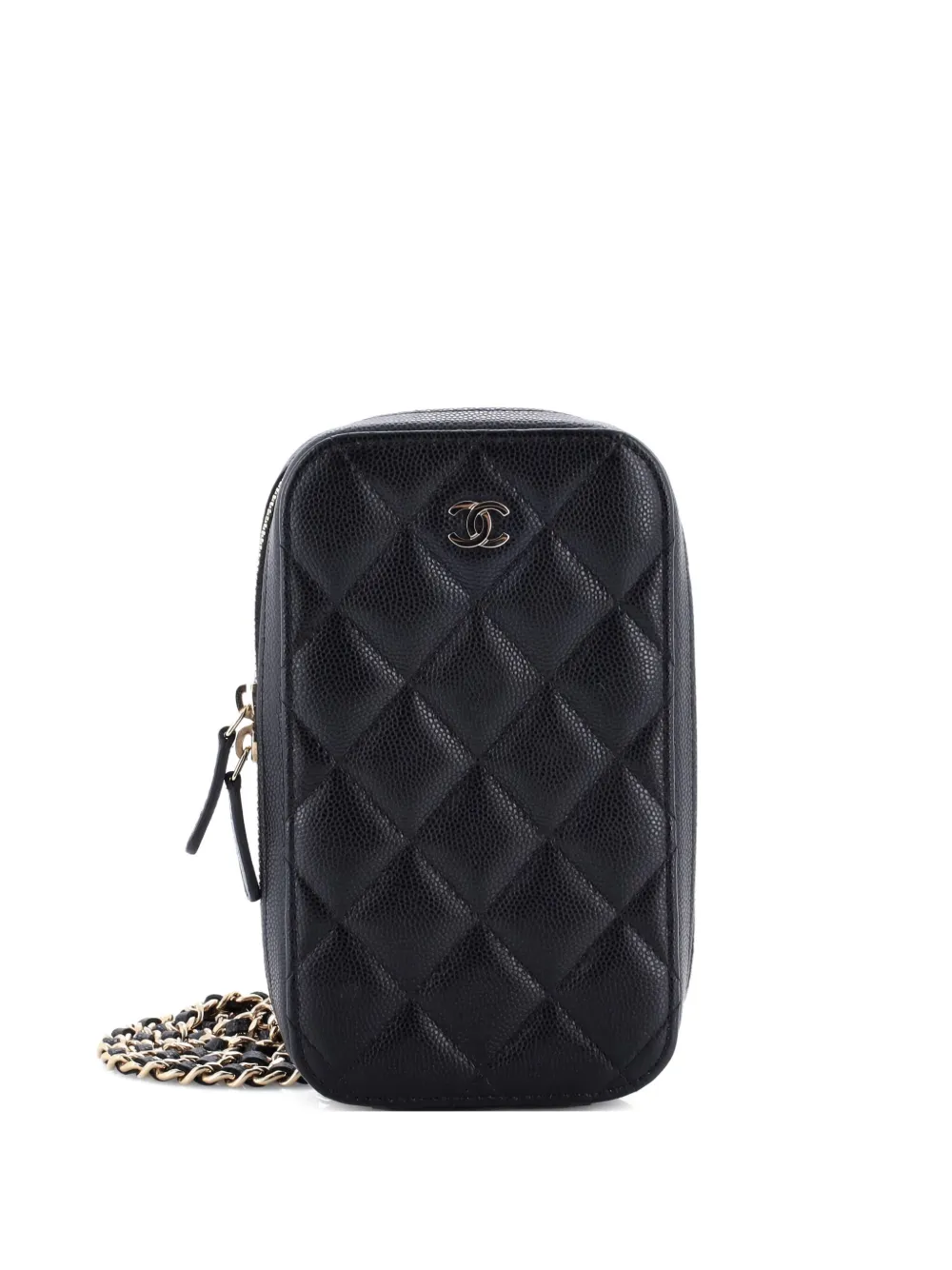 CHANEL Pre-Owned Zip Around Phone Case with Chain Quilted Caviar
