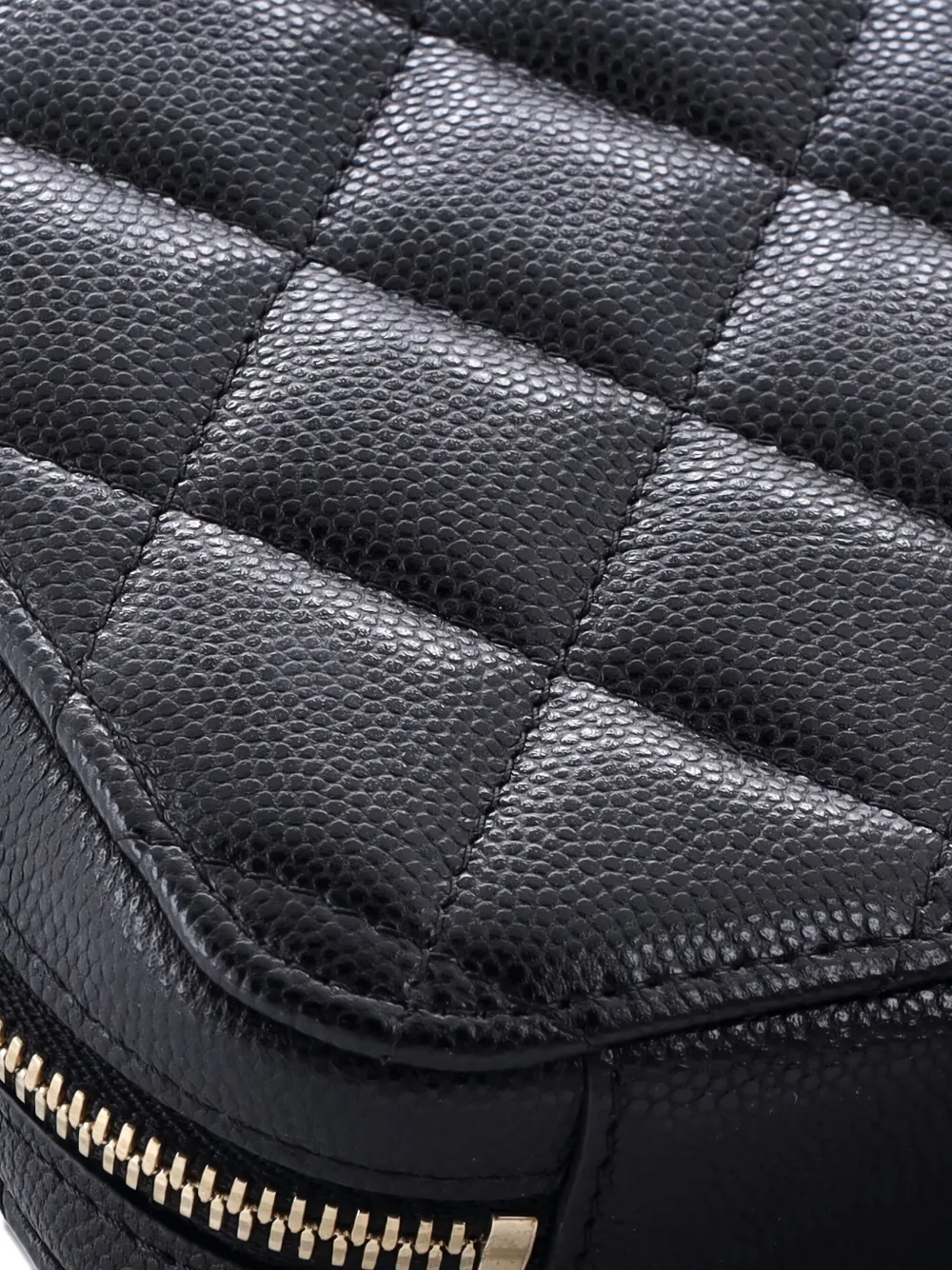 Pre-owned Chanel Zip Around Phone Case With Chain Quilted Caviar Crossbody Bag In Black