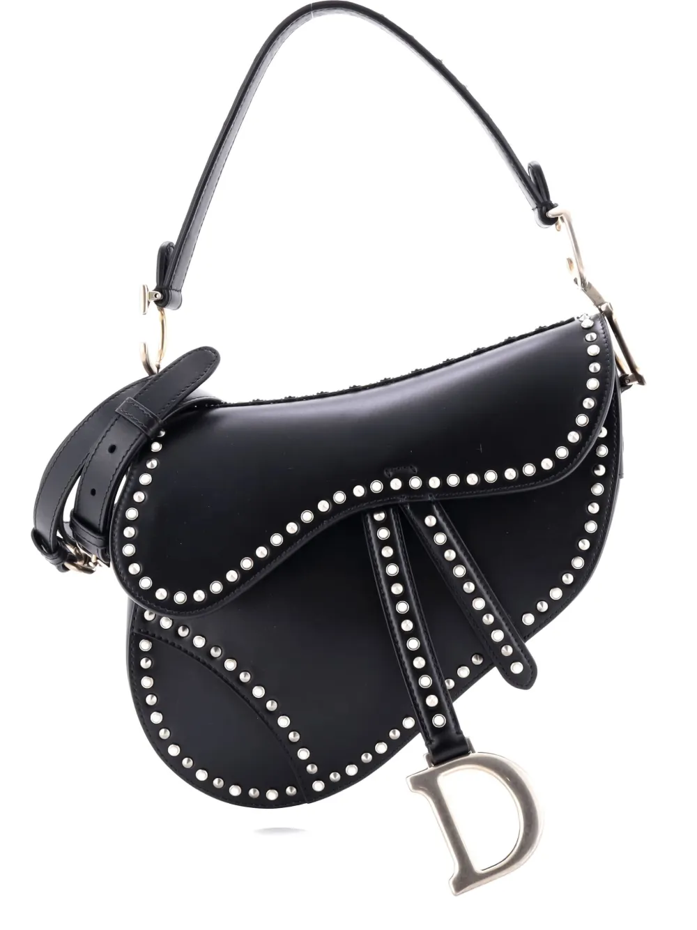 Christian Dior Pre-Owned Saddle Handbag with Strap Studded Leather Christian Dior Pre-Owned Saddle Handbag with Strap Studded Leather