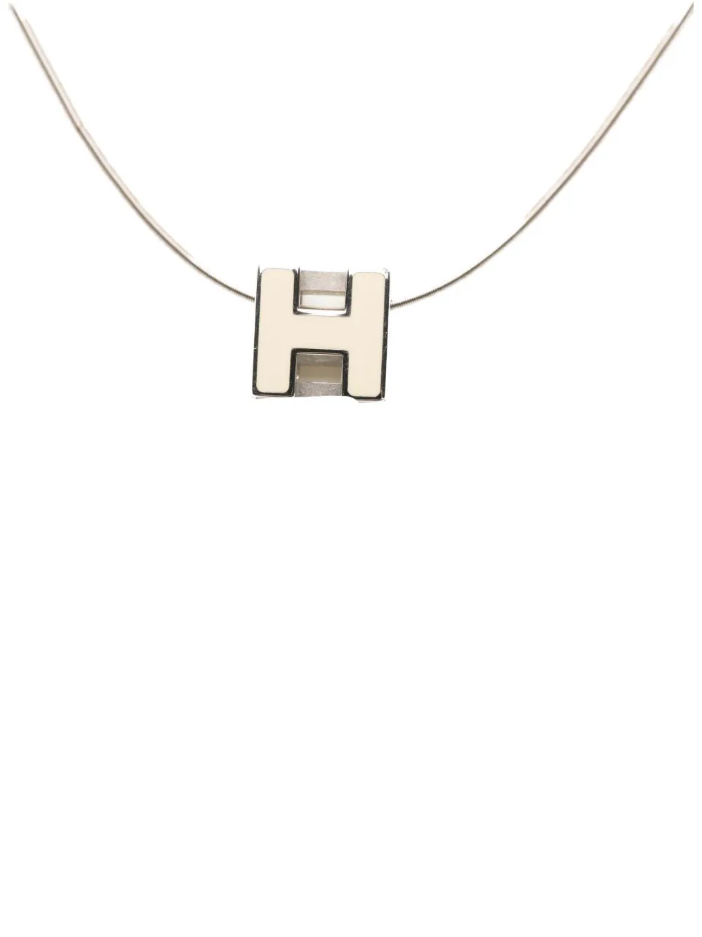 Hermès Pre-Owned Collana con pendente Cage dH Cube placcato palladio con smalto 2000-2020 - Bianco