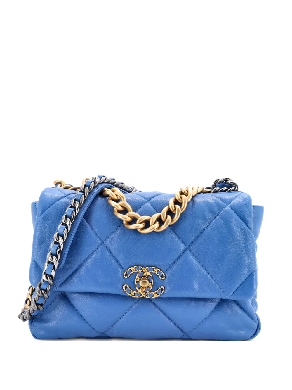 CHANEL Pre-Owned 19 Flap Bag Quilted Leather Large crossbody bag - ブルー