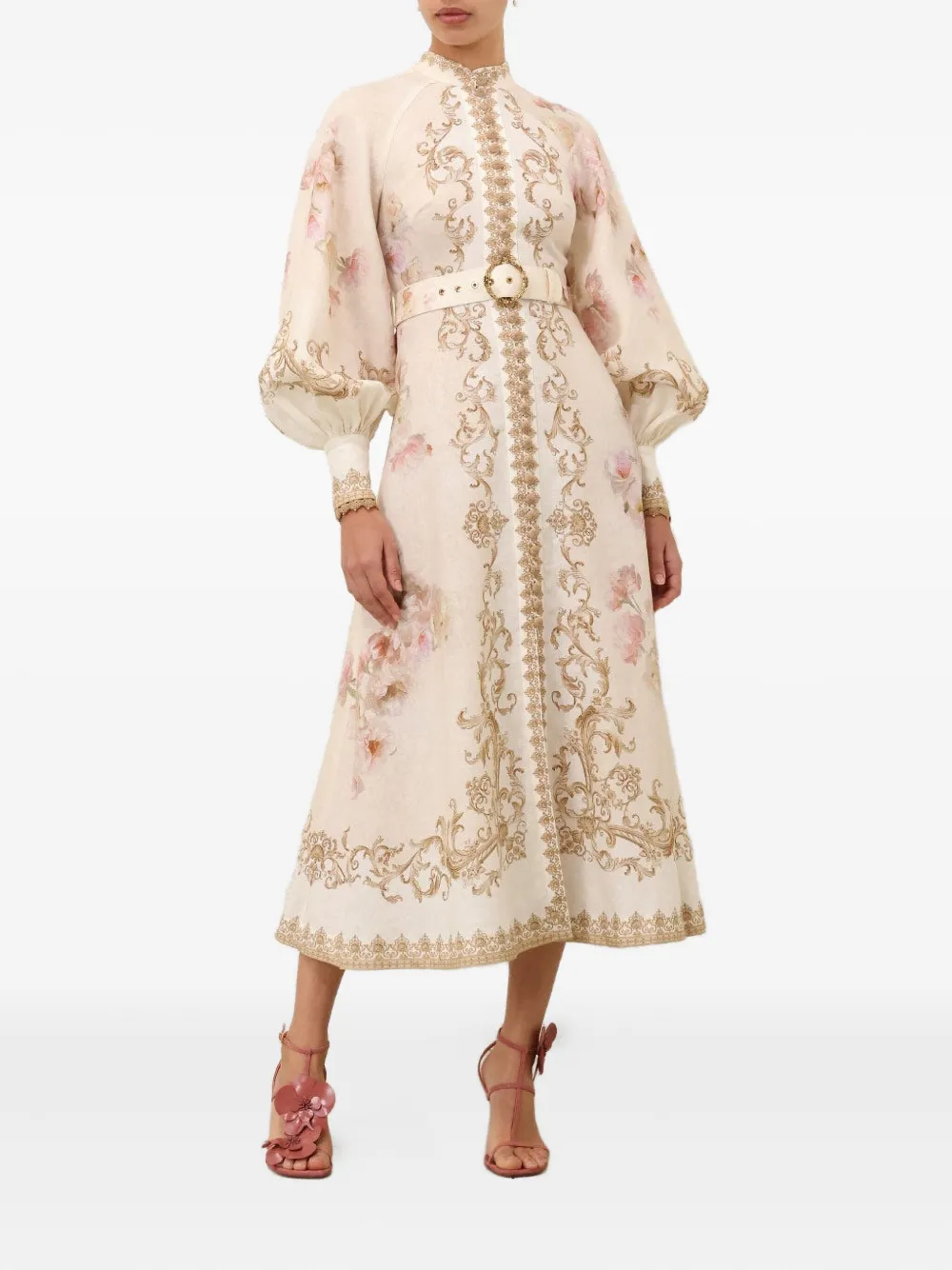 Zimmermann Buttoned Hypnotic Midi Dress In Neutral