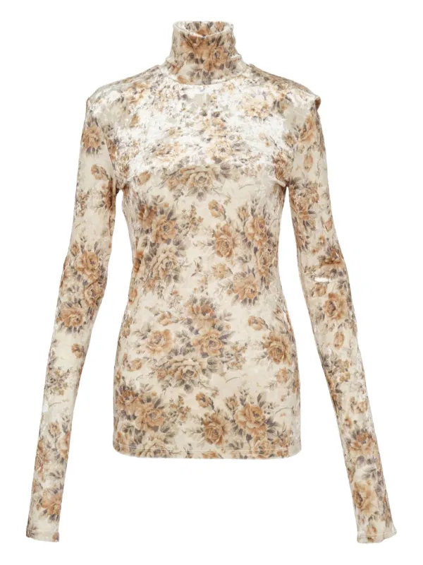 Ganni Printed Turtleneck Top in Neutrals