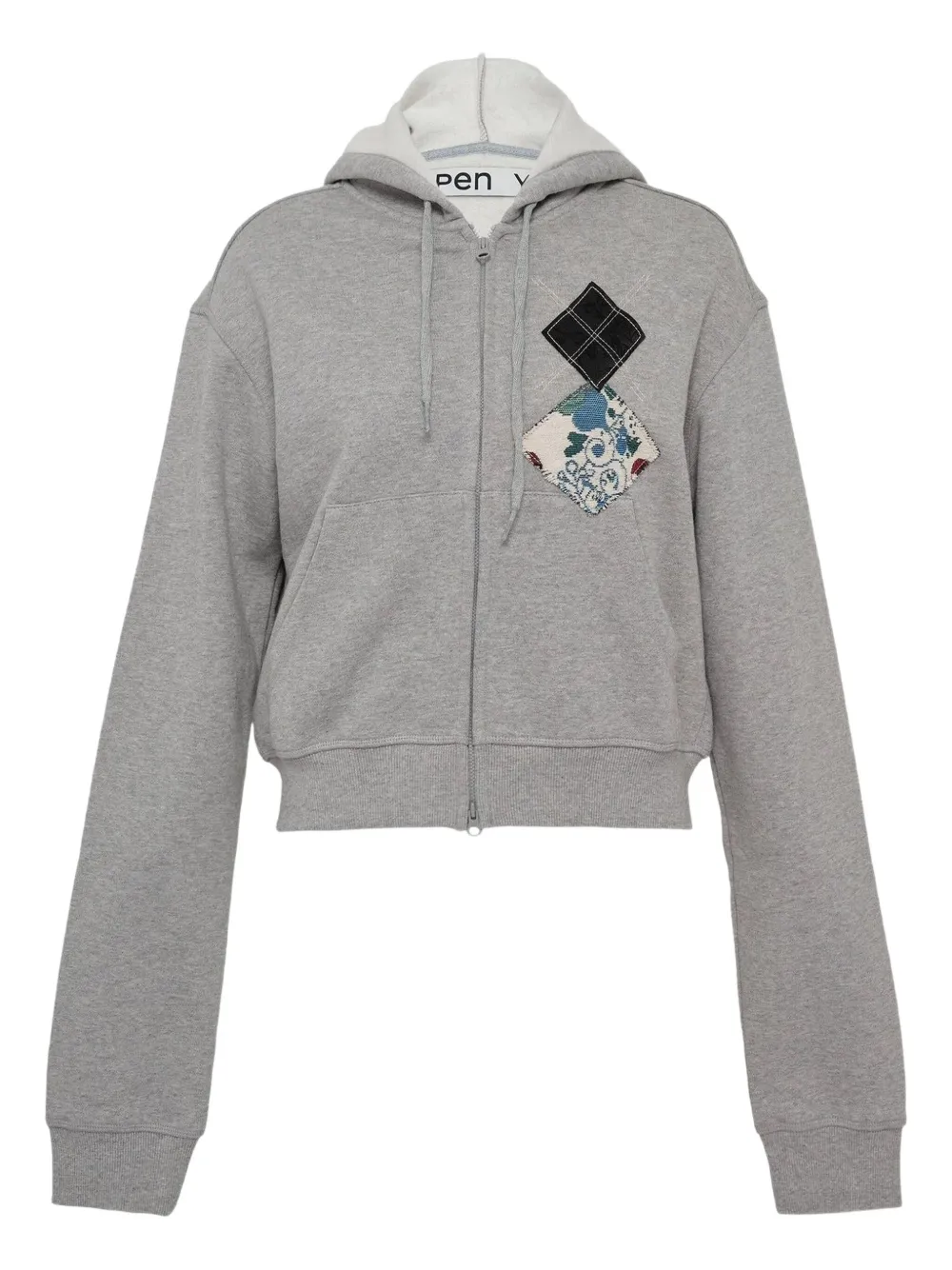 Open YY argyle-patch hoodie | gris | Image 1
