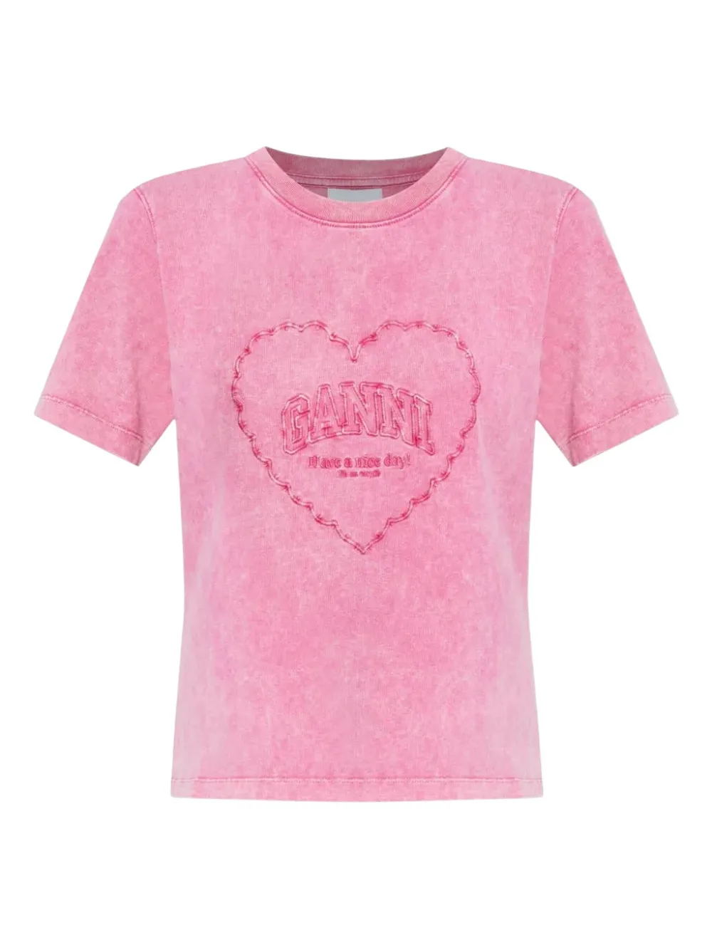 Ganni Heart Cotton T-shirt In Pink