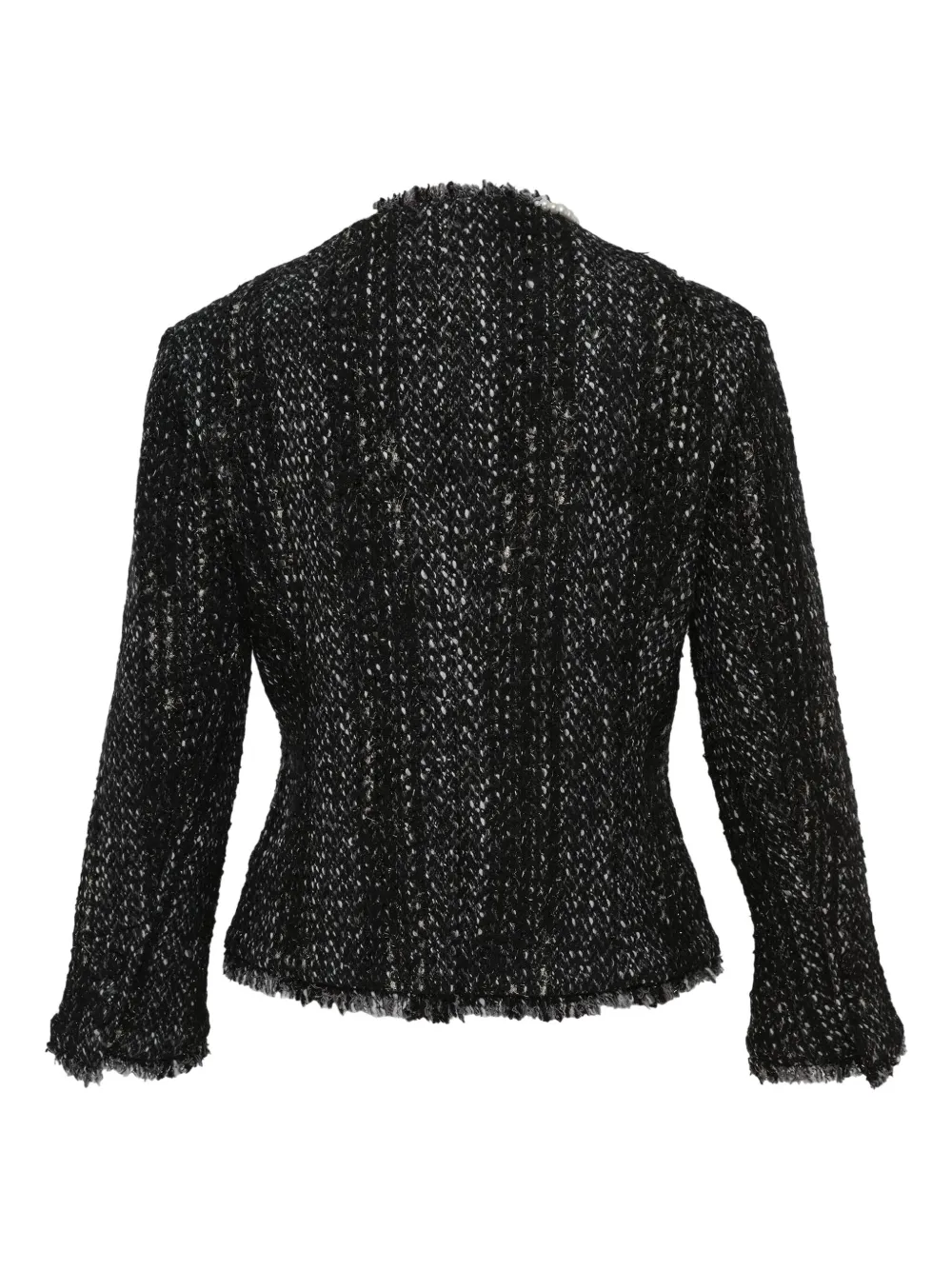Simone Rocha Embellished Frayed-edge Tweed Jacket In Black