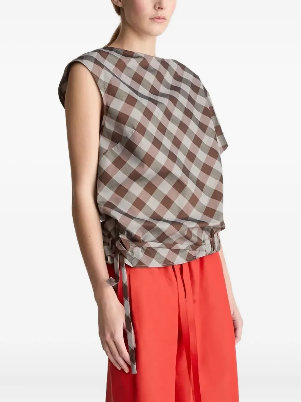 Lee Mathews Teresa Check-pattern Blouse In Brown