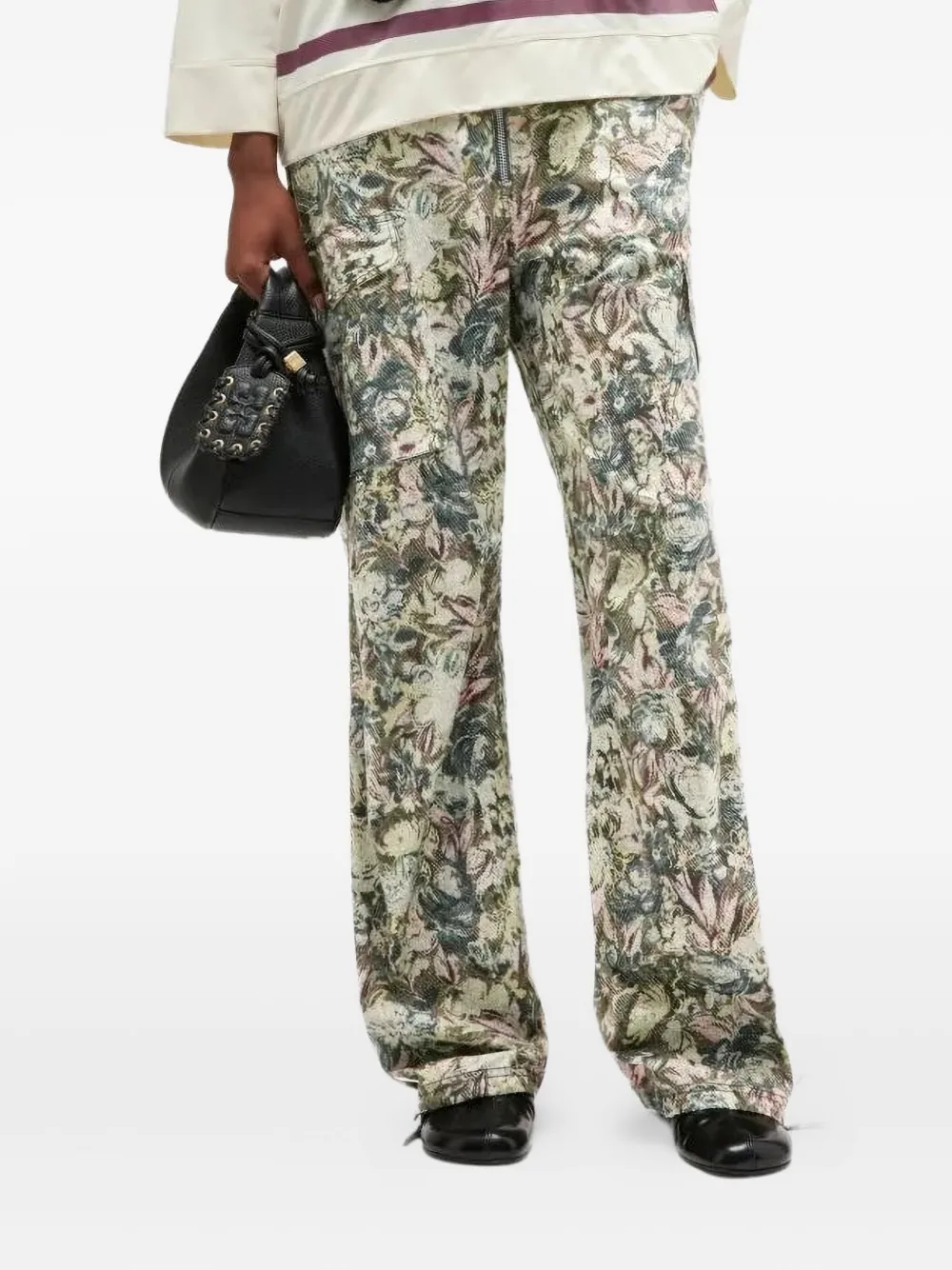 Ganni Tapestry Floral-pattern Flared Trousers In Multi