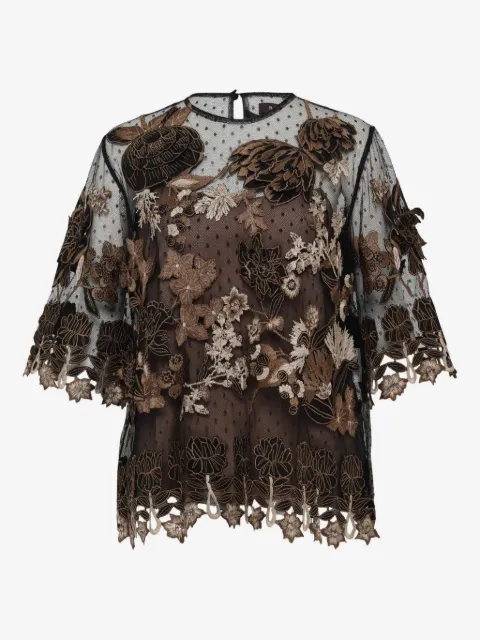Biyan embroidered 3D-applique tulle top