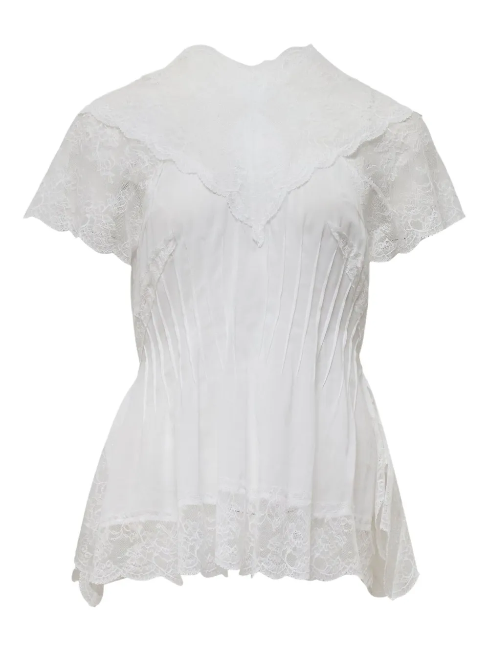 pushBUTTON darted lace-trim top | White | Image 1