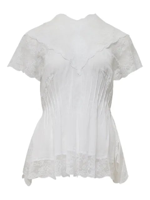 pushBUTTON darted lace-trim top