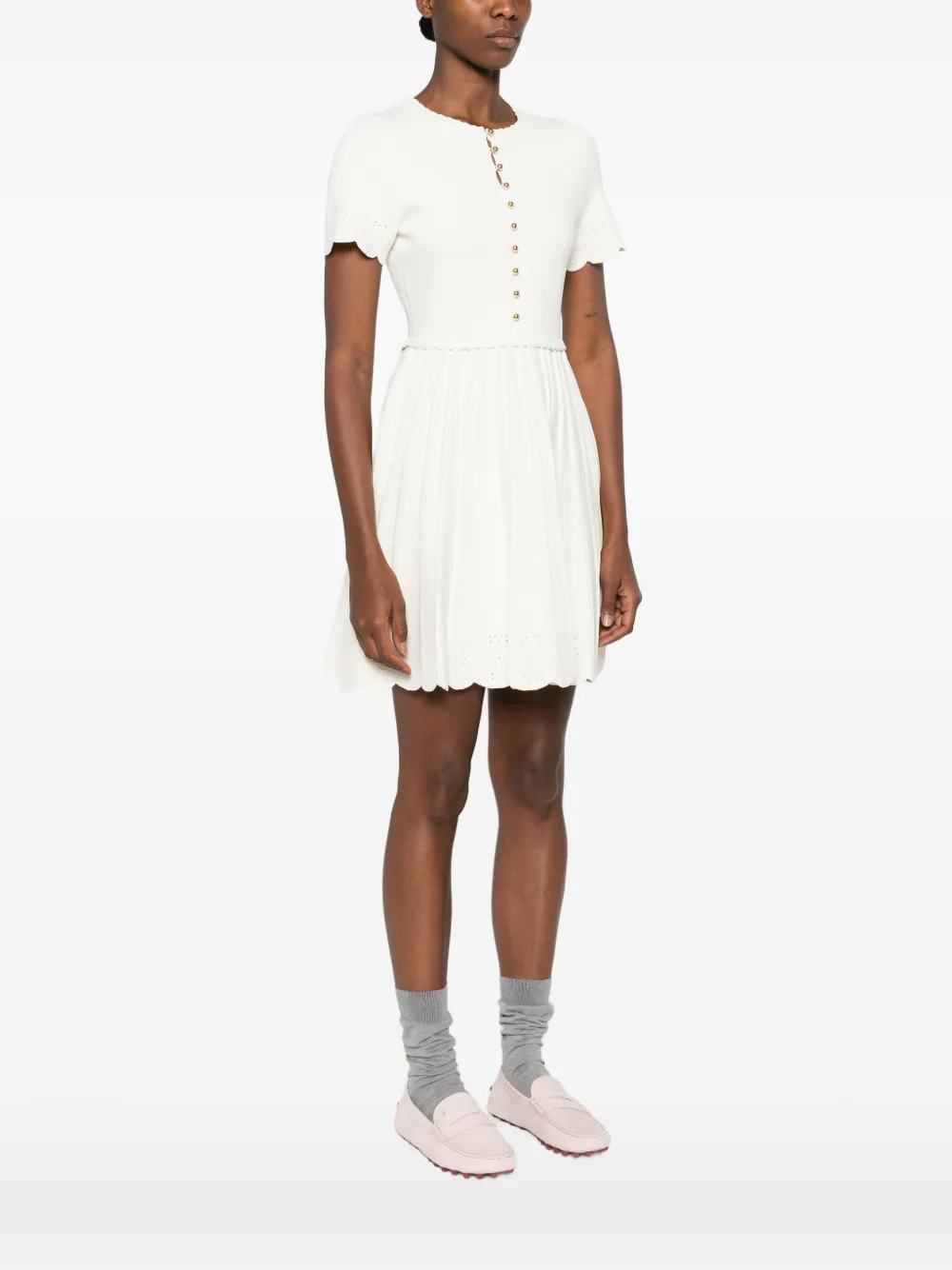 Sandro Buttoned Scalloped Mini Dress - Neutrals 
