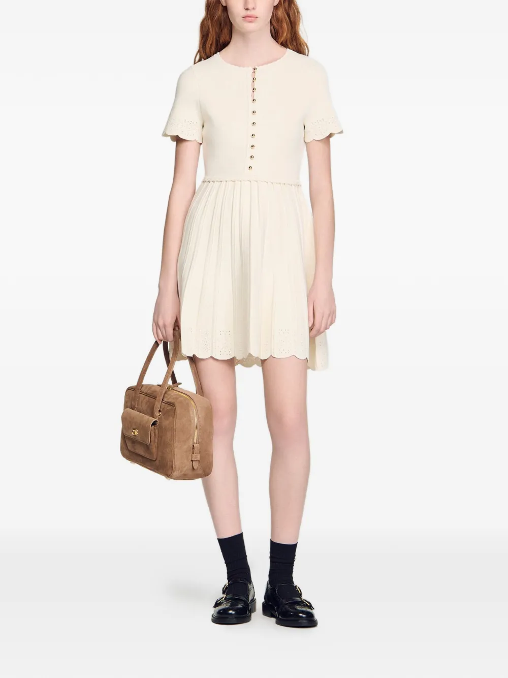 SANDRO Gewelfde mini-jurk met knopen Beige