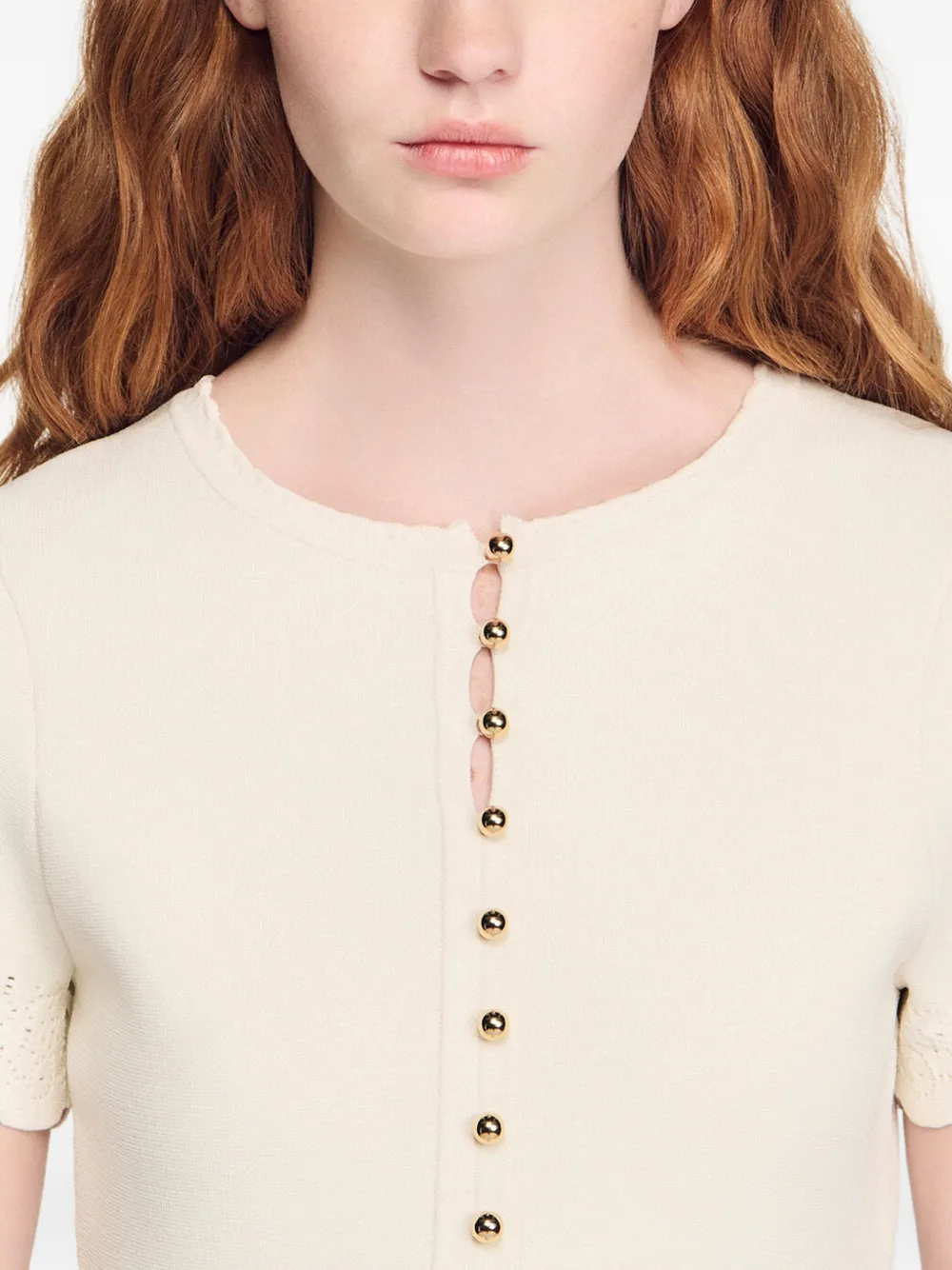 SANDRO Gewelfde mini-jurk met knopen Beige