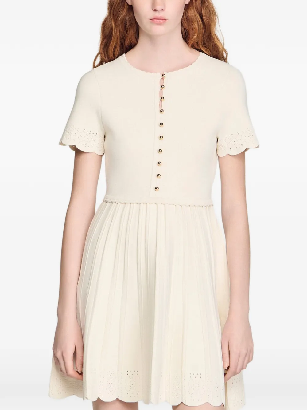 SANDRO Gewelfde mini-jurk met knopen Beige