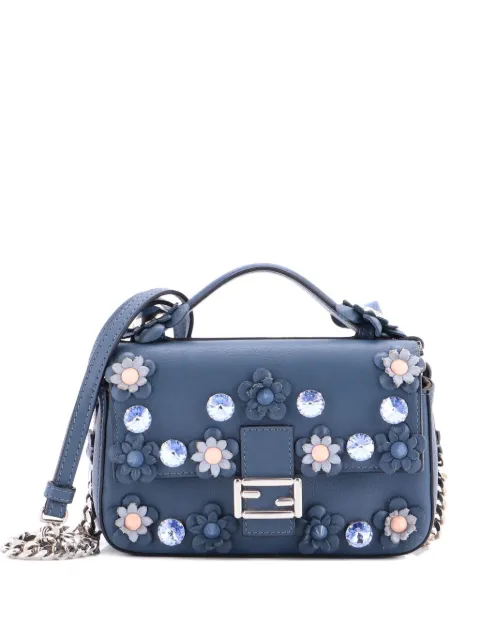 Fendi Pre-Owned Flowerland Double Baguette Embellished Leather Micro crossbody bag