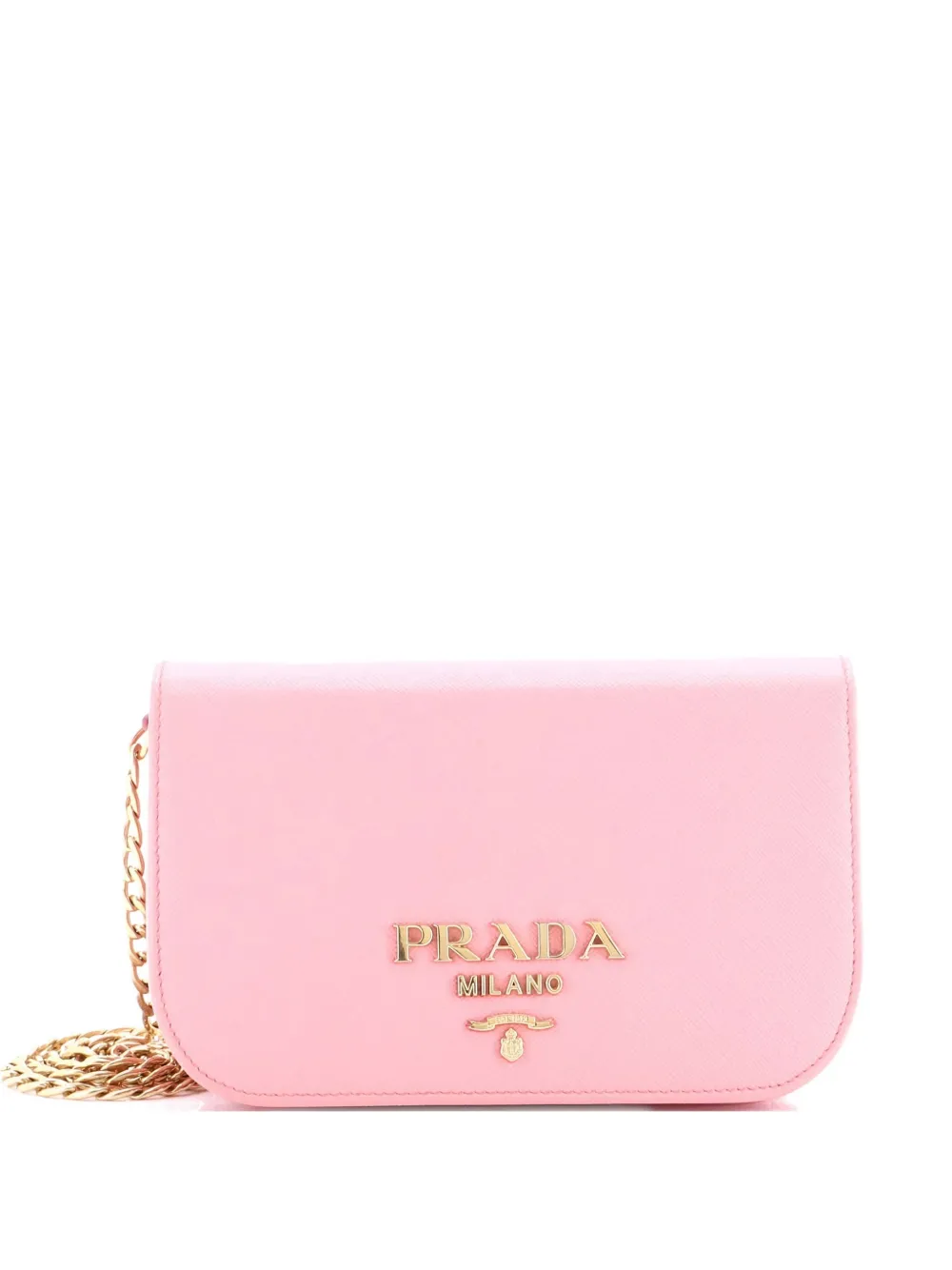 Pre-owned Prada Convertible Flap Clutch Saffiano Leather Small Crossbody Bag In Pink