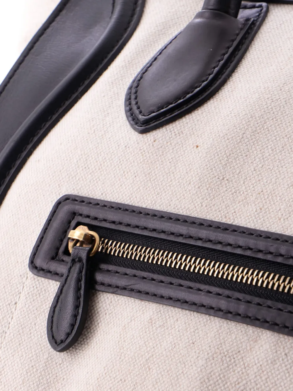 Pre-owned Celine Luggage Bag Canvas And Leather Mini Satchel In Neutral