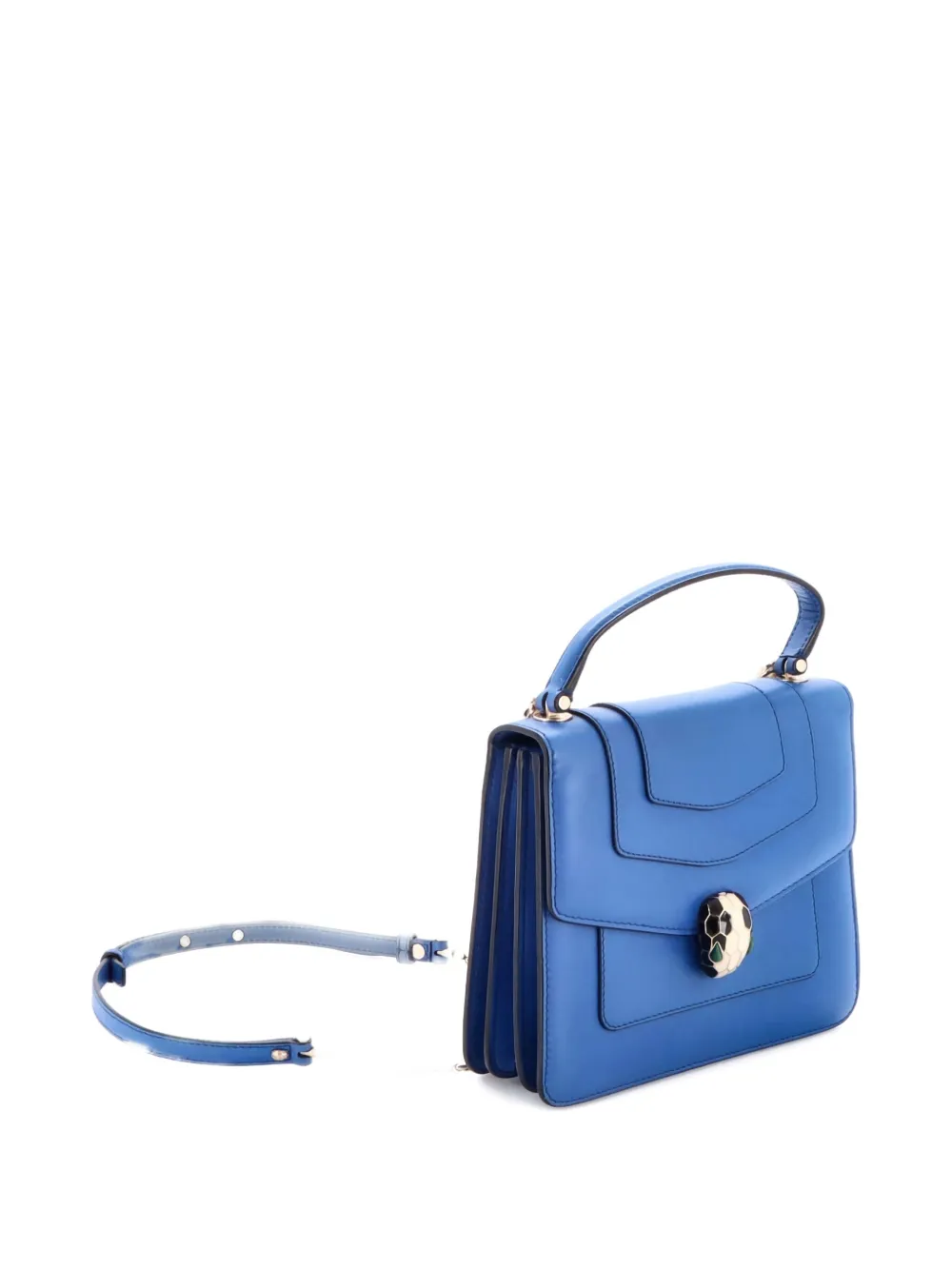 Pre-owned Bvlgari Serpenti Forever Top Handle Bag Leather Small Satchel In Blue