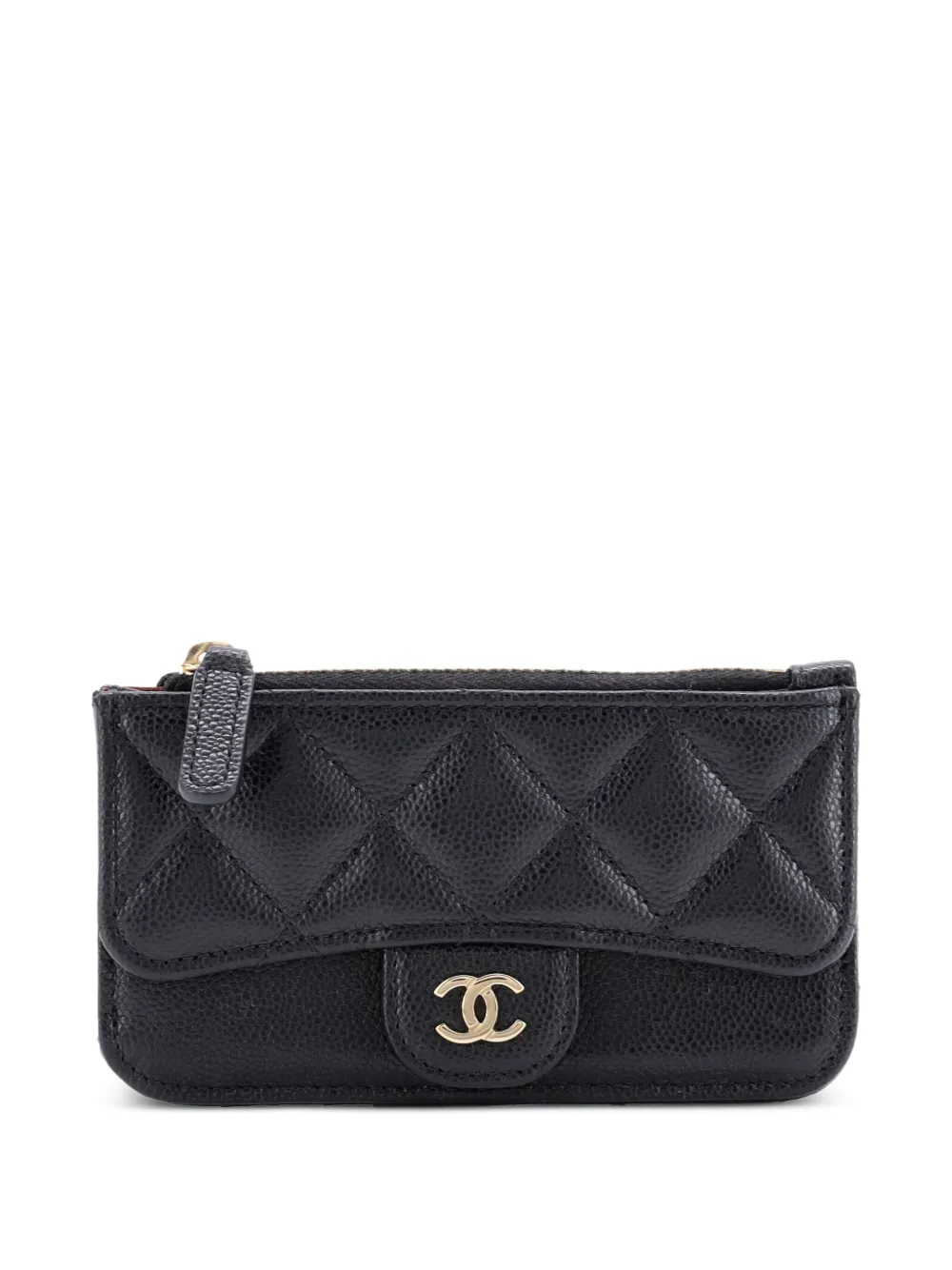 CHANEL Pre-Owned Flap Zip Quilted Caviar card holder - ブラック CHANEL Pre-Owned Flap Zip Quilted Caviar card holder - ブラック