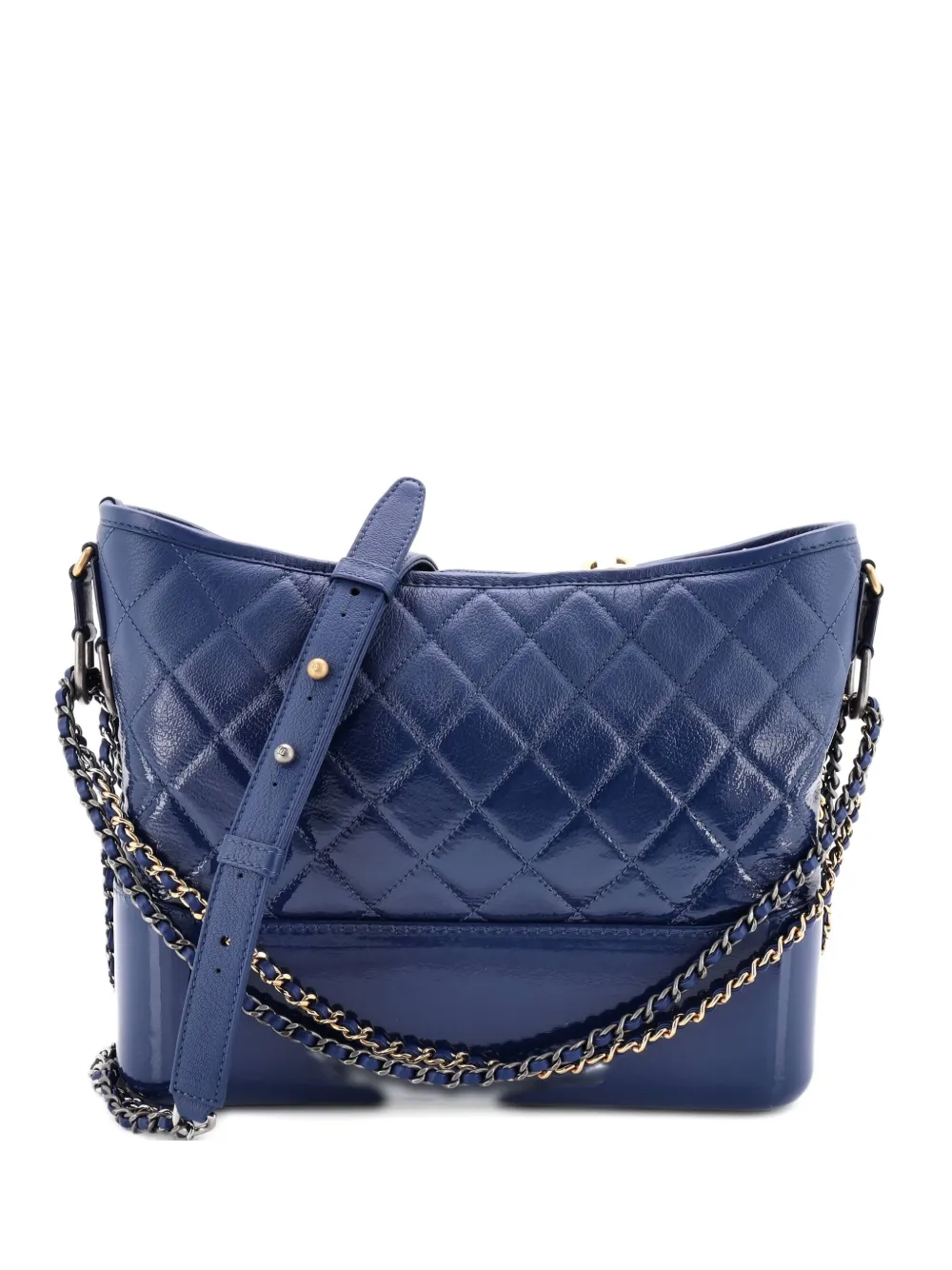 CHANEL Pre-Owned Gabrielle Quilted Goatskin and Patent Medium hobo bag - Blu