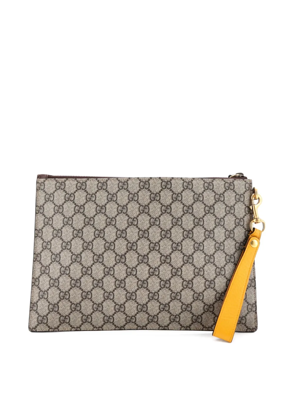 Pre-owned Gucci Neo Vintage Wristlet Pouch Gg Coated Canvas Clutch Bag In Neutral