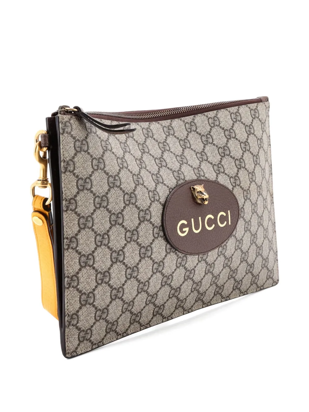 Pre-owned Gucci Neo Vintage Wristlet Pouch Gg Coated Canvas Clutch Bag In Neutral