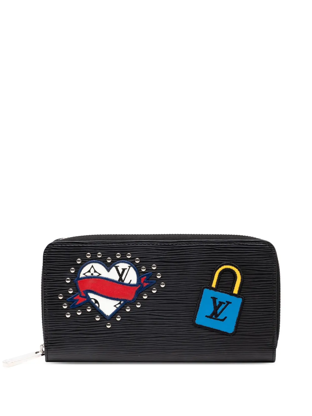 Pre-owned Louis Vuitton 2018 Epi Patches Zippy Wallet Long Wallets In Black