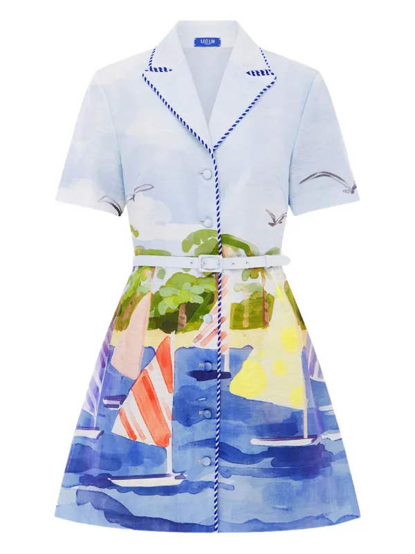 leo lin brigitte dress Leo Lin Brigitte nautical-print Belted Mini Dress | Blue