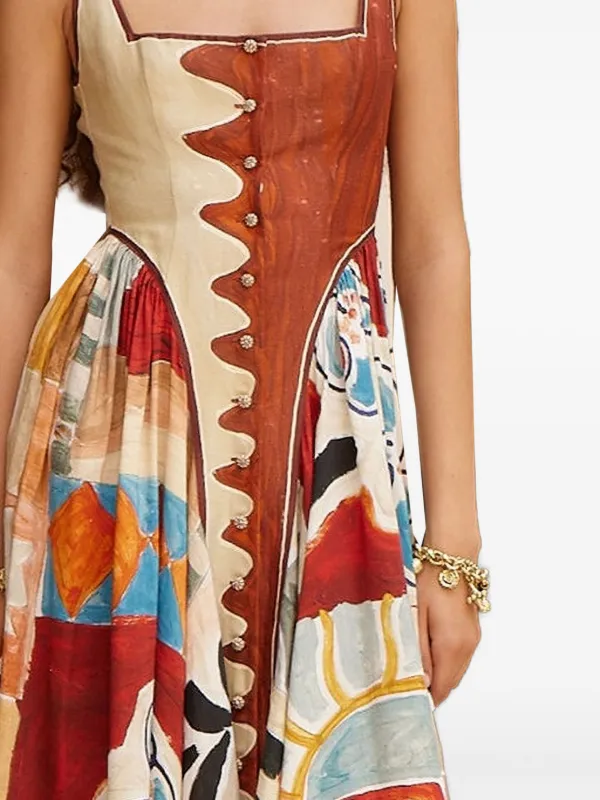 ALEMAIS Michelle buttoned-printed Midi Dress | Brown | FARFETCH