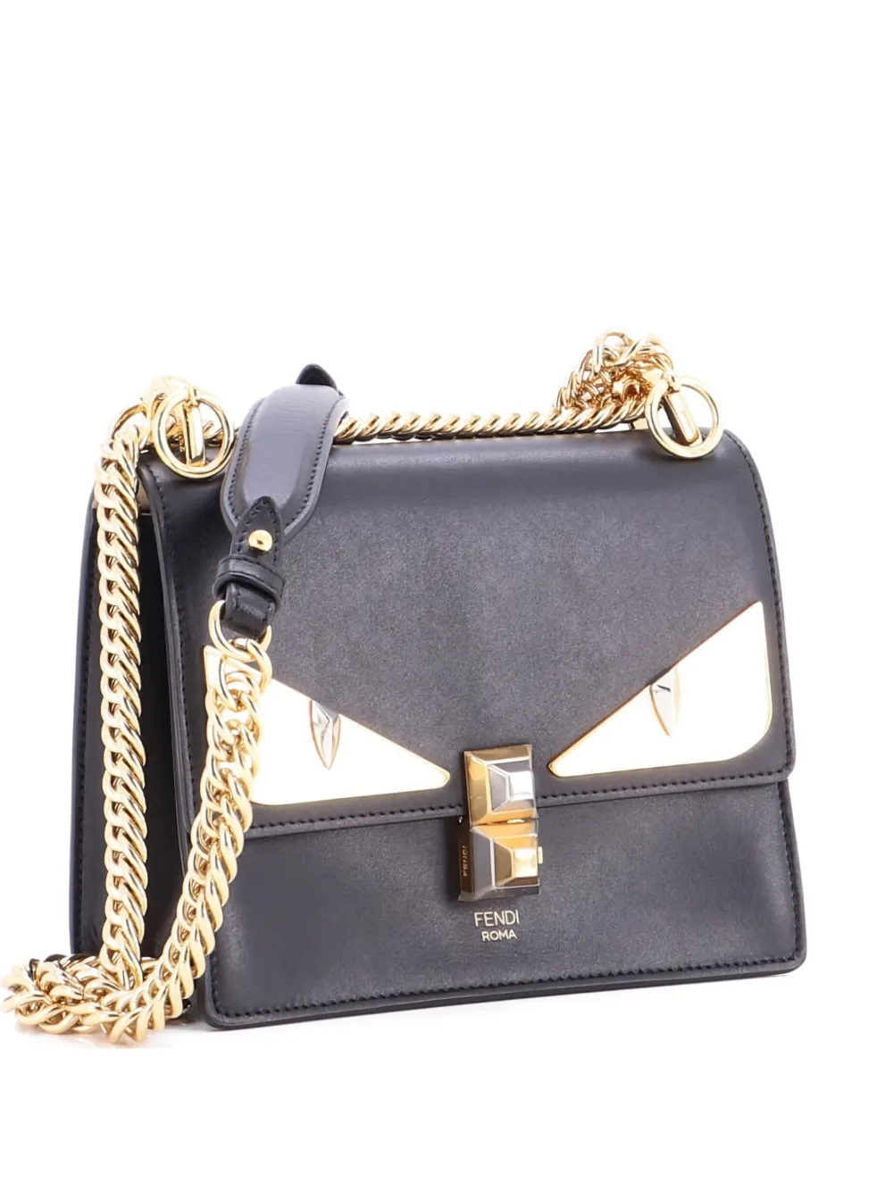 Pre-owned Fendi Monster Kan I Bag Leather Small Shoulder Bag In Black