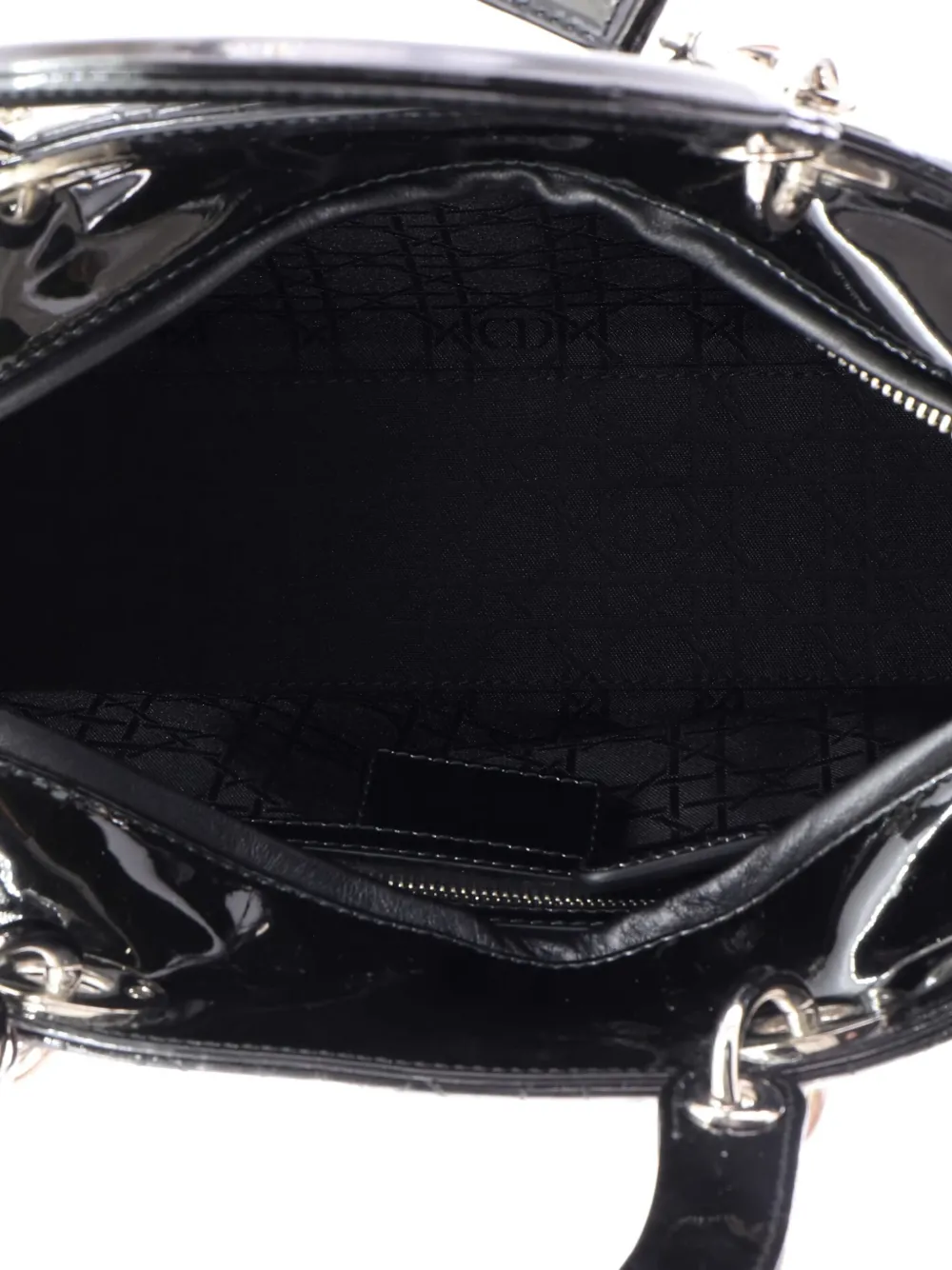 Pre-owned Dior Lady  Bag Cannage Quilt Patent Large Satchel In Black