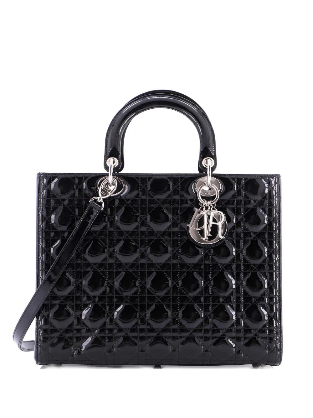 Christian Dior Pre-Owned Lady Dior Bag Cannage Quilt Patent Large Christian Dior Pre-Owned Lady Dior Bag Cannage Quilt Patent Large