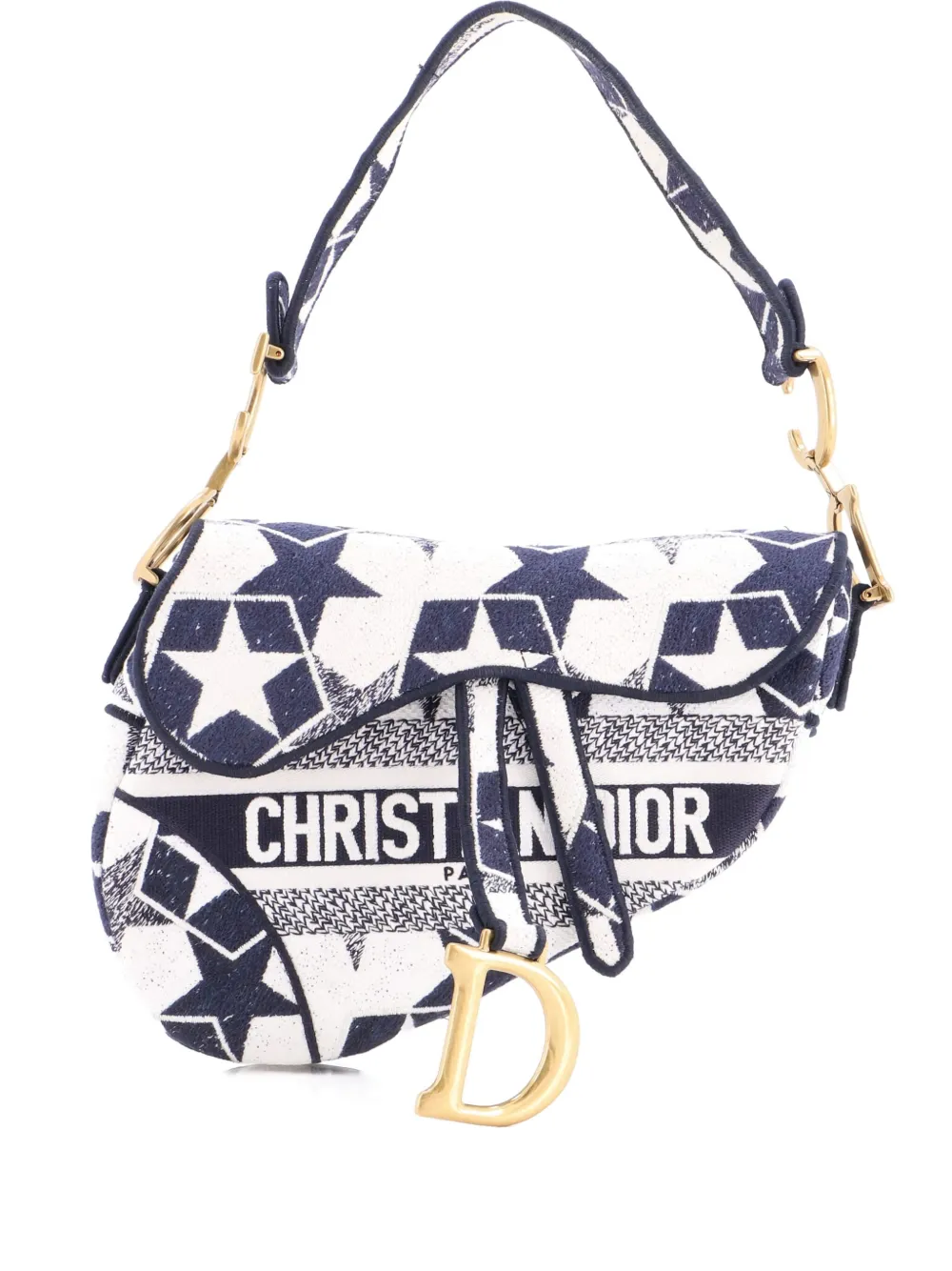 Christian Dior Pre-Owned Saddle Bag Logo Embroidered Canvas Medium