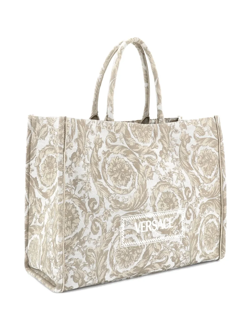 Pre-owned Versace Athena Barocco Jacquard Tote Bag In Neutral