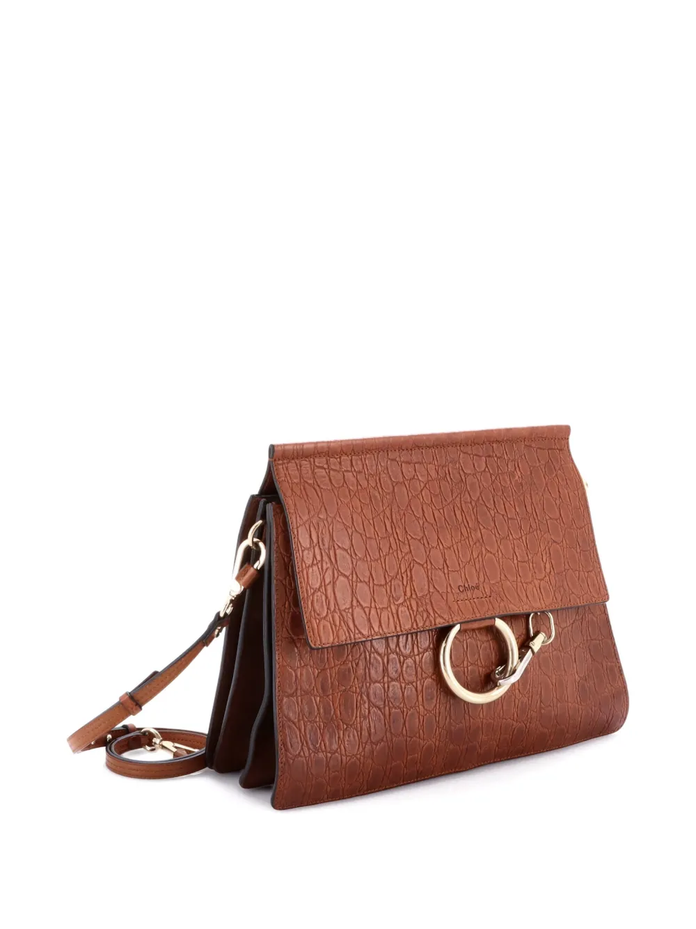 Faye Crocodile Embossed Leather Medium Shoulder Bag