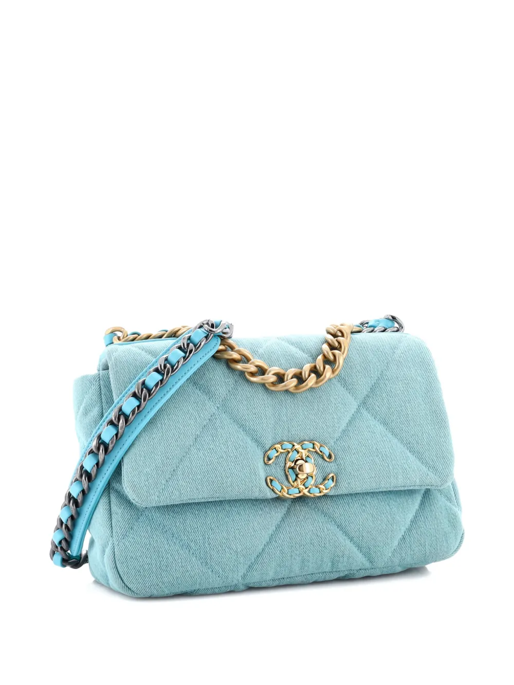 Pre-owned Chanel 19 Flap Bag Quilted Denim Medium Shoulder Bag In Blue