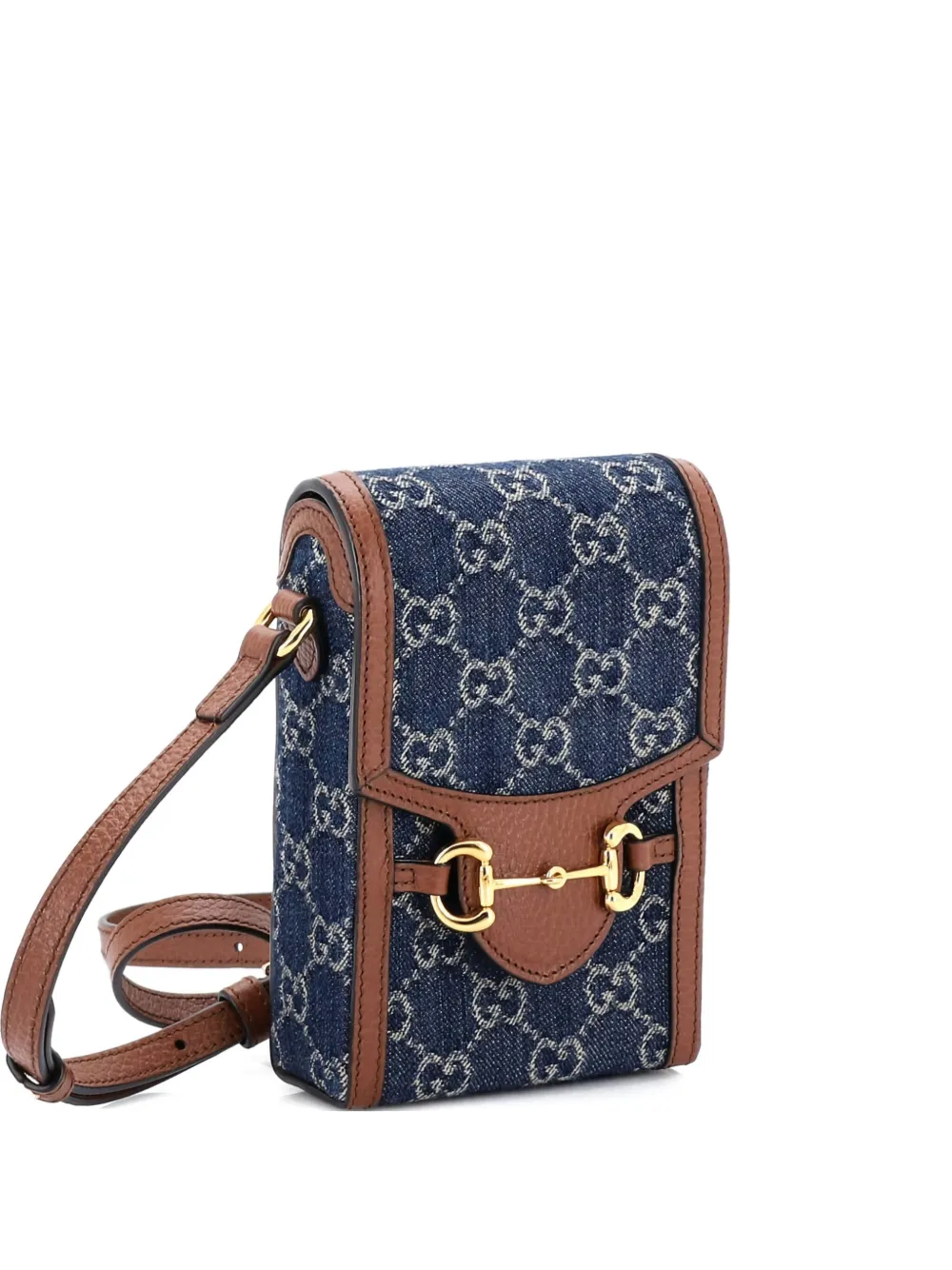 Pre-owned Gucci Horsebit 1955 Gg Denim Mini Crossbody Bag In Blue