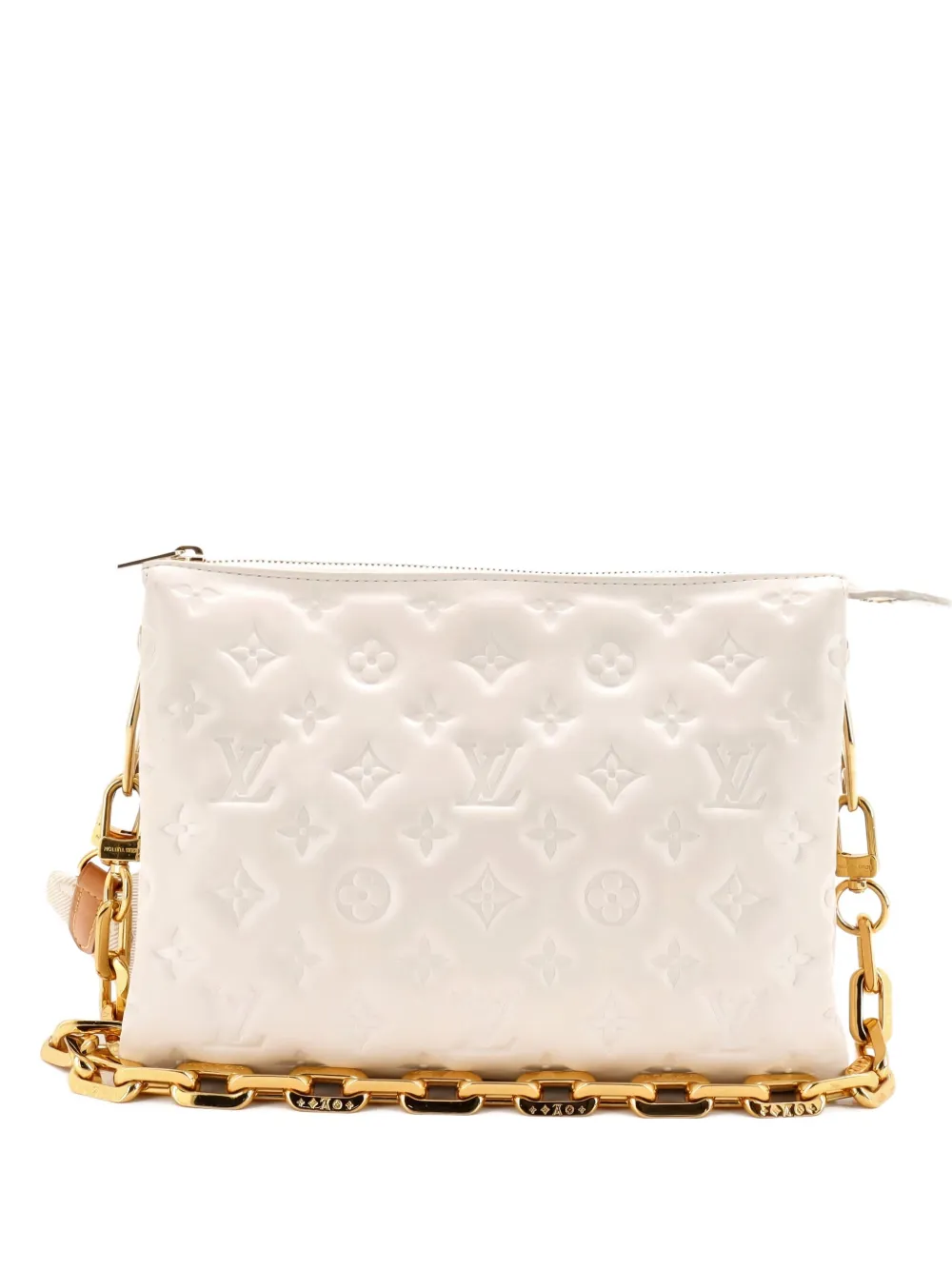 Pre-owned Louis Vuitton Coussin Bag Monogram Embossed Lambskin Pm Crossbody Bag In White