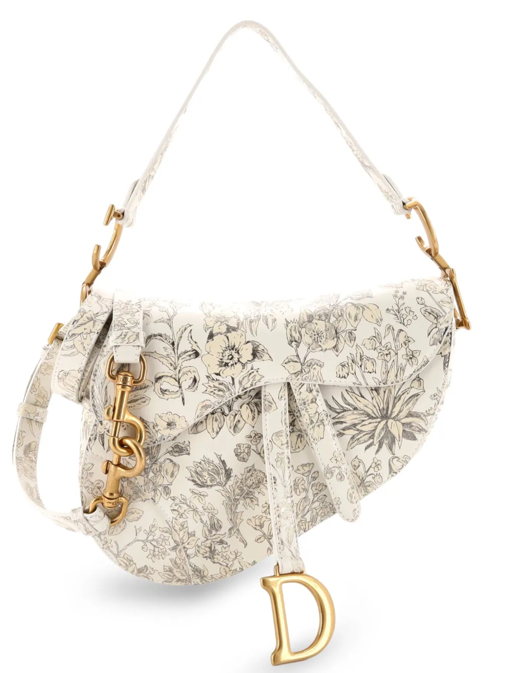 Christian Dior Pre-Owned Saddle Handbag with Strap Printed Leather Christian Dior Pre-Owned Saddle Handbag with Strap Printed Leather