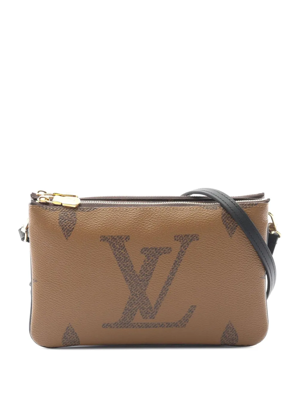 Pre-owned Louis Vuitton 2021-2025 Monogram Giant Reverse Double Zip Pochette Crossbody Bag In Brown