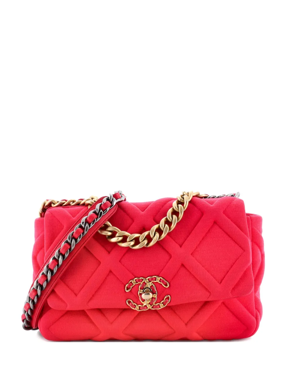 CHANEL Pre-Owned 19 Flap Bag Quilted Jersey Medium crossbody bag - ピンク