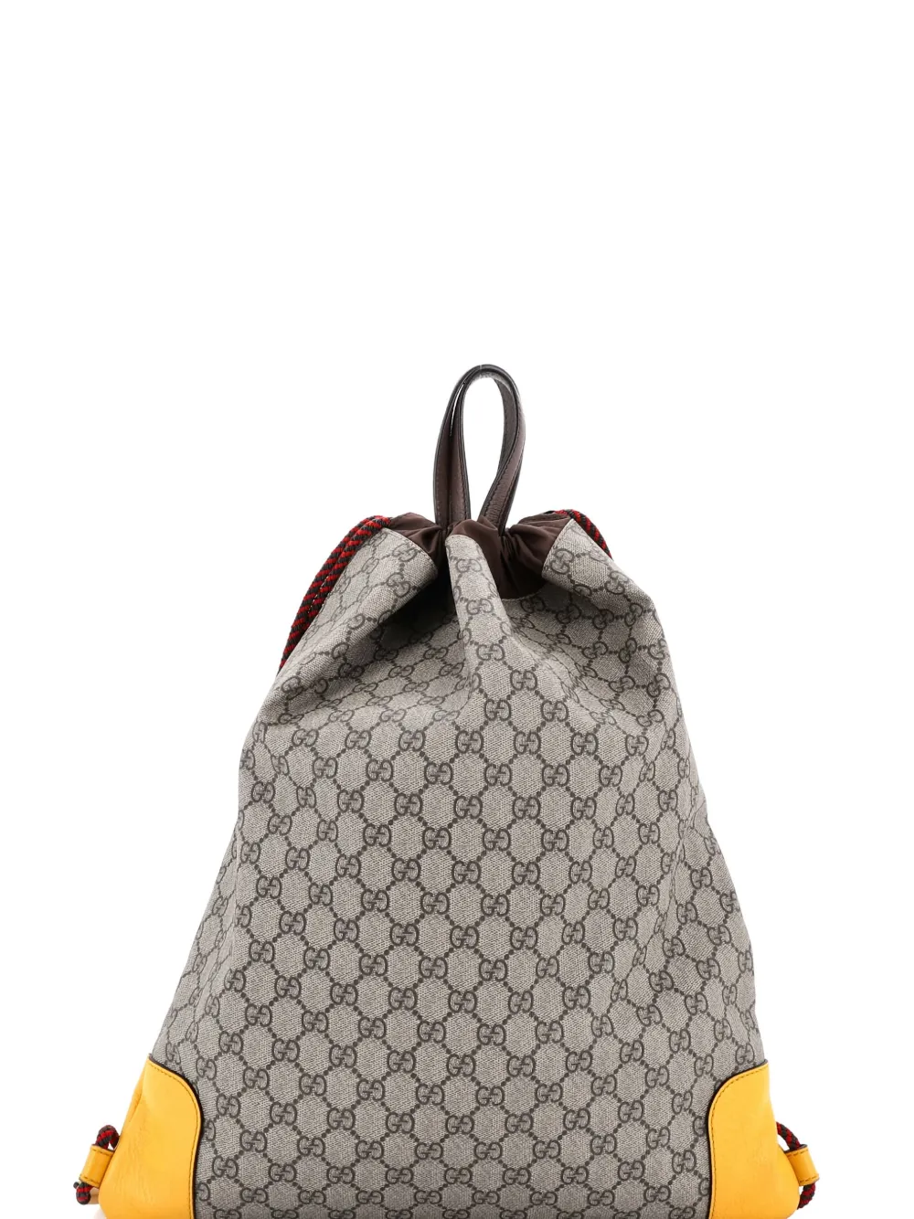 Pre-owned Gucci Neo Vintage Drawstring Gg Coated Canvas Large Backpack In Neutral