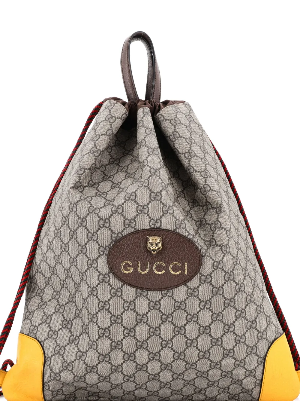 Pre-owned Gucci Neo Vintage Drawstring Gg Coated Canvas Large Backpack In Neutral