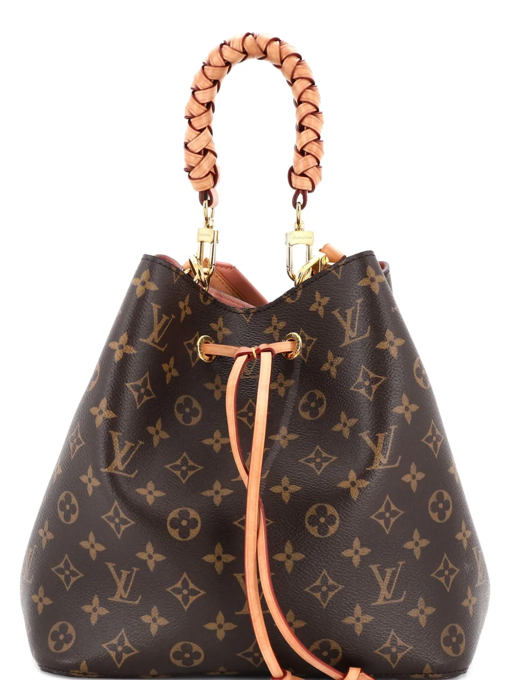 LOUIS VUITTON Pre-owned Braided Handle Neonoe Handbag Monogram Canvas With Leather Mm Bucket Bag In Brown
