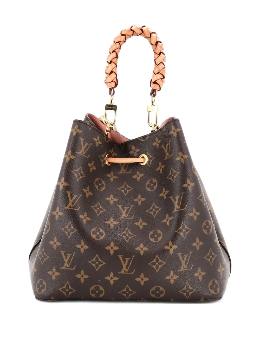 LOUIS VUITTON Pre-owned Braided Handle Neonoe Handbag Monogram Canvas With Leather Mm Bucket Bag In Brown