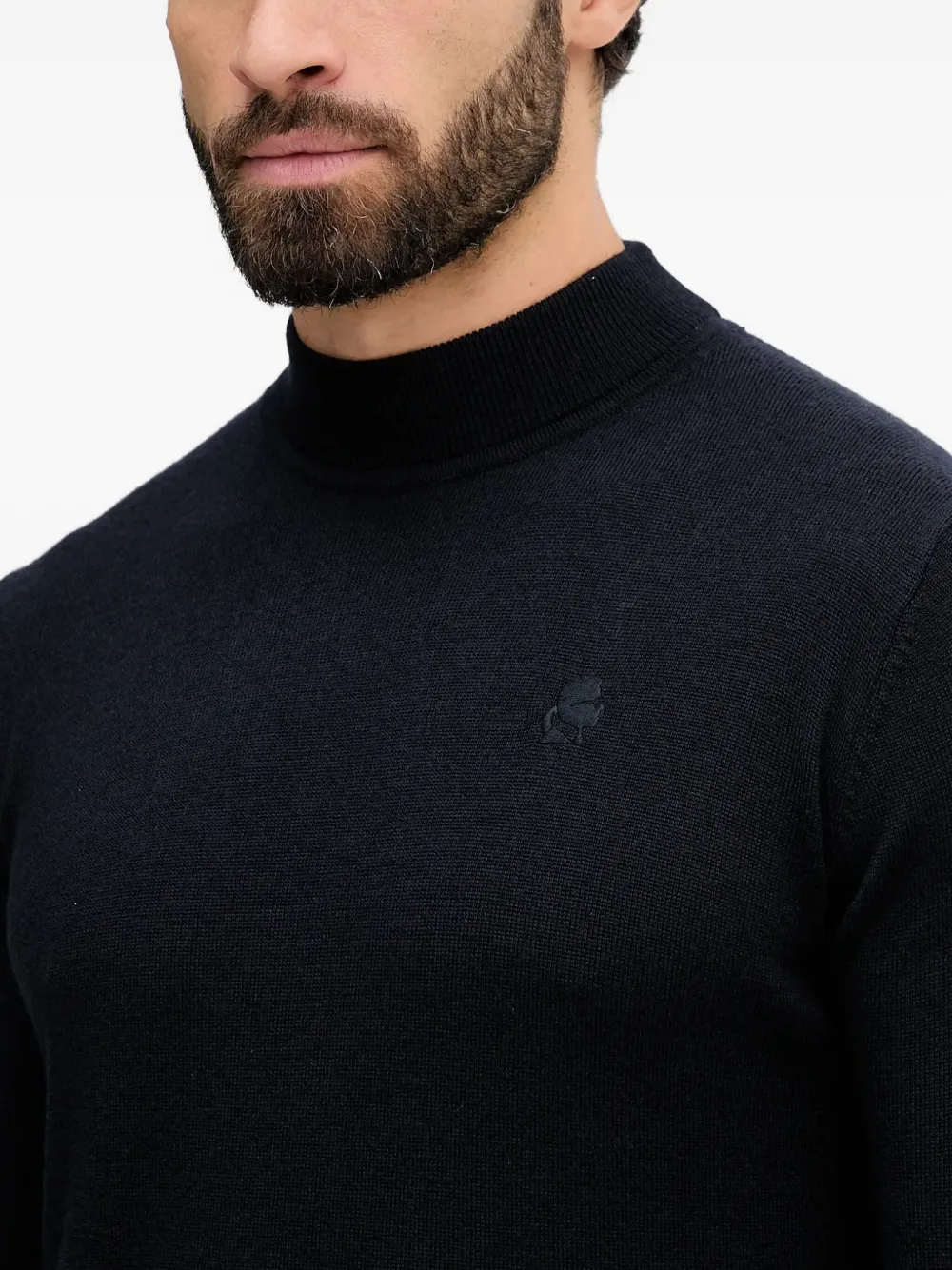 Karl Lagerfeld Trui met hoge hals en geborduurd logo Blauw