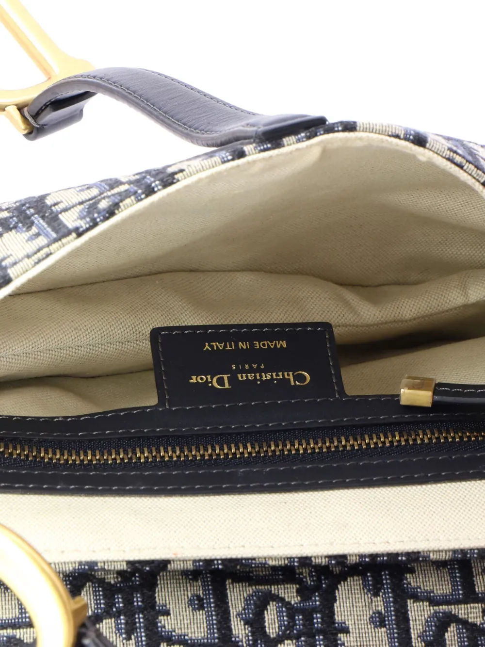 DIOR Pre-owned Saddle Handbag Oblique Canvas Medium Shoulder Bag In Blue