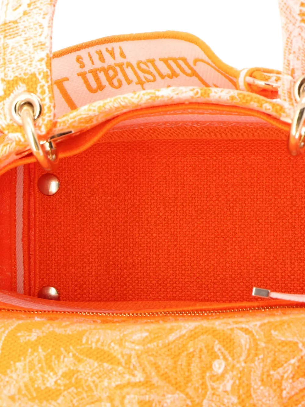 Pre-owned Dior Toile De Jouy Lady D-lite Bag Embroidered Canvas Tote Bag In Orange